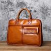 NZPJ Men's Leather Briefcase Retro Top Layer Cowhide Large Capacity Handbag European and American Fashion Shoulder Computer Bag
