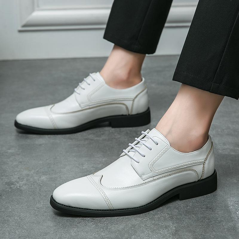 2025 new casual leather shoes men's autumn British style versatile fashion men's formal wear business white trendy shoes
