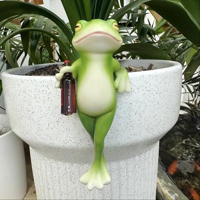 1 Stück Verspielter Harzfrosch, der an einem Blumentopf hängt – Moderne Garten- & Balkondekoration, Balkonzubehör, Frosch Gartendekoration