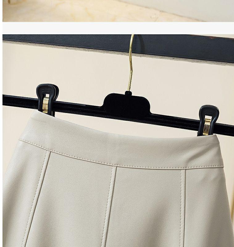 Szykowna spódnica midi A-line ze skóry PU dla kobiet - Kolekcja wiosenno-jesienna 2023 w stylu koreańskim