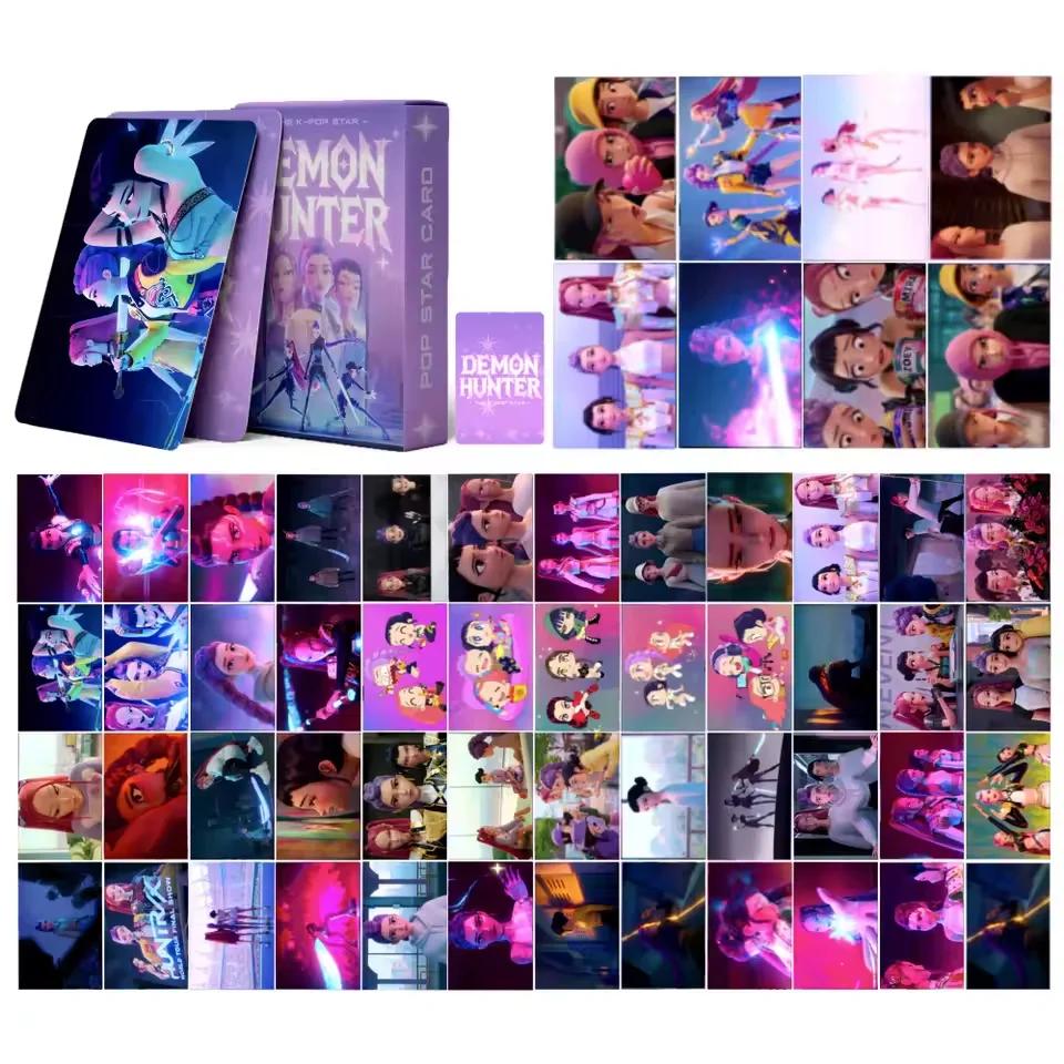 55pcs K-POP Demon Hunters Holographic Cards Set - HUNTR/X Boy Girl Group Laser Photocards, Anime Collectible Trading Game Cards,