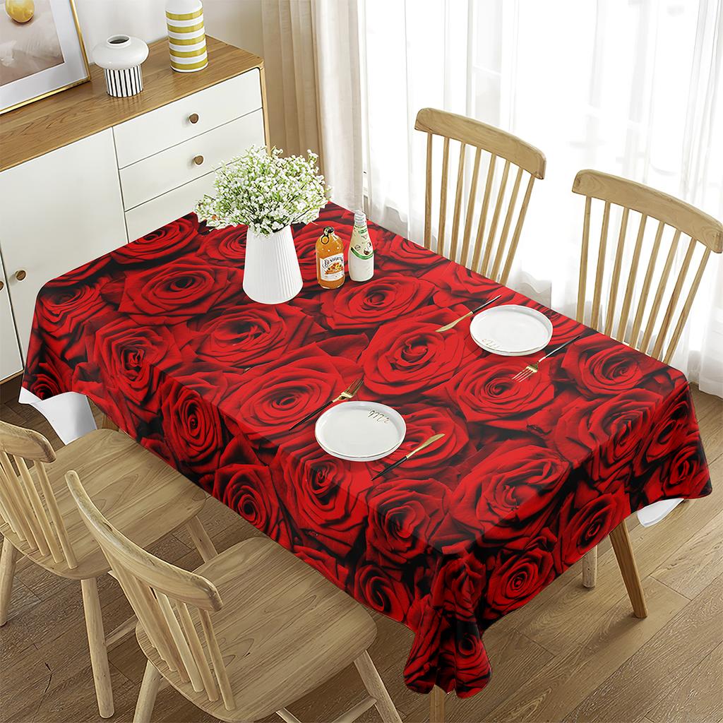 Roses Rectangular Tablecloth Roses Simple Romantic Style Valentine's Day for Dining Room Wedding Banquet Party Living Room Decor