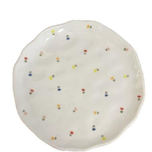 Korean Ins Style Handmade Ceramic Plate Irregular Floral Cake Dessert Dish