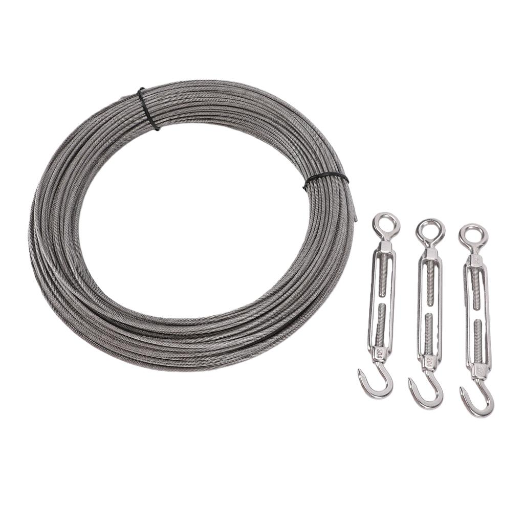50M Stainless Steel Cable Kit 2MM Wire Rope with M2 Aluminum Ferrules for Hanging Tying Trellis Gardening Climbing