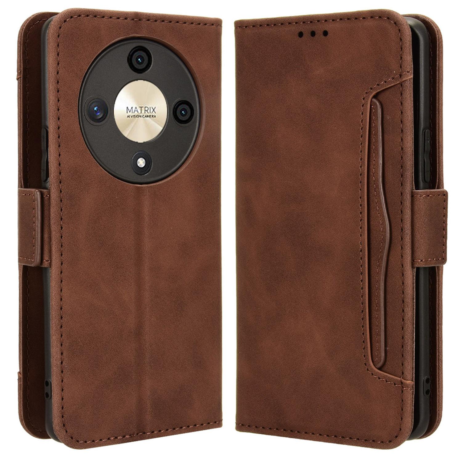 

For Honor Magic6 Lite 5G/X9b 5G/X50 Case Leather Phone Cover with Multiple Card Slots Brown