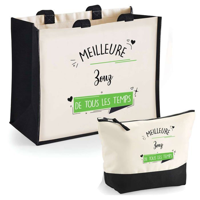 Coffret Duo Cabas & Trousse - PLANETEE - Zouz meilleure de tous les temps - Jute/Coton - Fabriqué en France - Éco-responsable