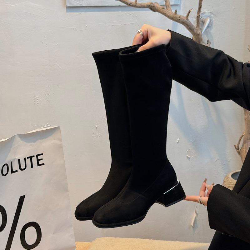 Shoes for Women 2025 Autumn Winter New Round Toe Women's Knee-High Boots Stylish Patchwork High Boots Simple Brown Long Boots