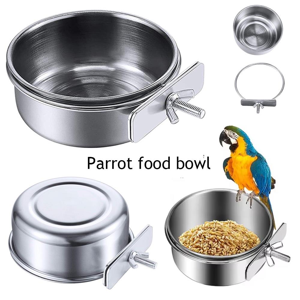 Stainless Steel Bird Bowls Parrot Feeding Bowl Cage Cup Hanging Bowl Clamp-on Water Drinker Pet Food Dish Parrot Rabbit Hamster