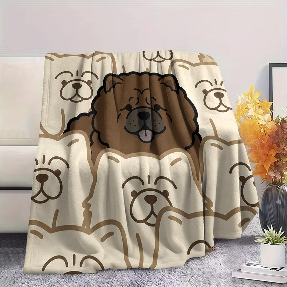 1Pc chow Print Flannel Blanket, High quality Comfortable for All Seasons, Home Decor, Warmth and Comfort, Perfect for Christmas Gifts