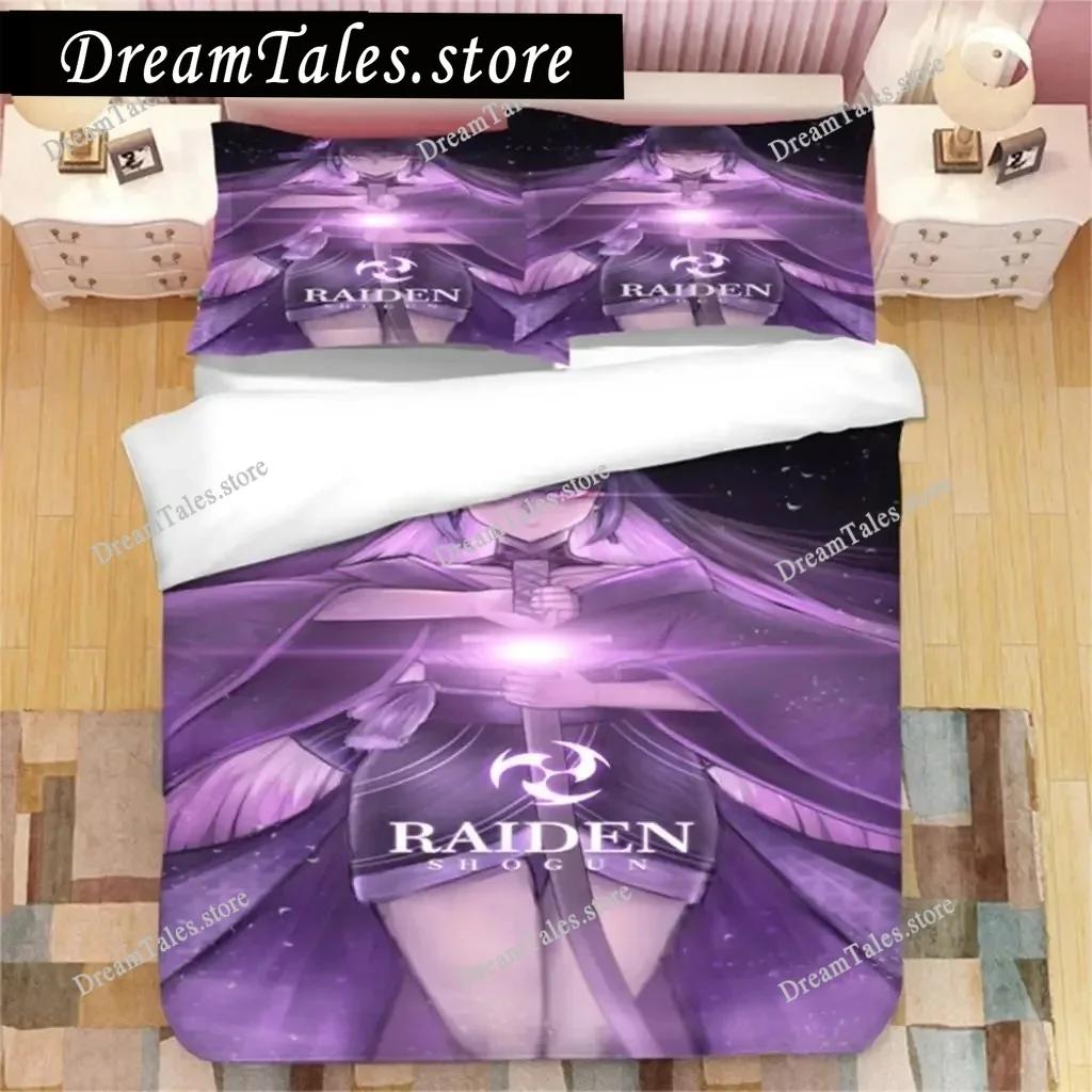 Genshin Impact Raiden Shogun 3D Printed Bedding Set Duvet Covers Pillowcases Comforter Bedding Set Bedclothes Duvet Cover741