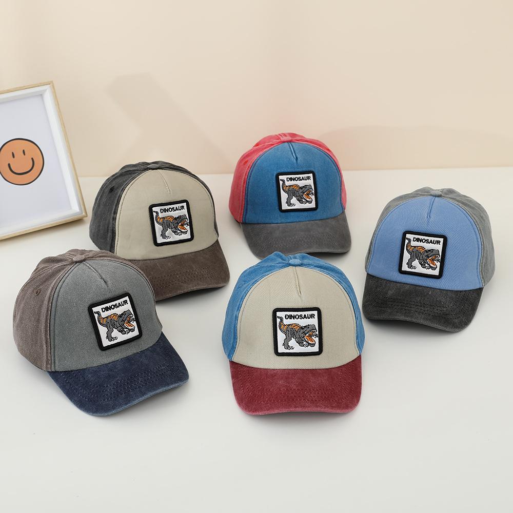 Freedom Outdoors Unisex Kids Summer Outdoor Washed Denim Sun Hat For Kids Boys Girls Cartoon Dinosaur Embroidery Baby Baseball Cap Vintage Snapback Caps 52-54Cm