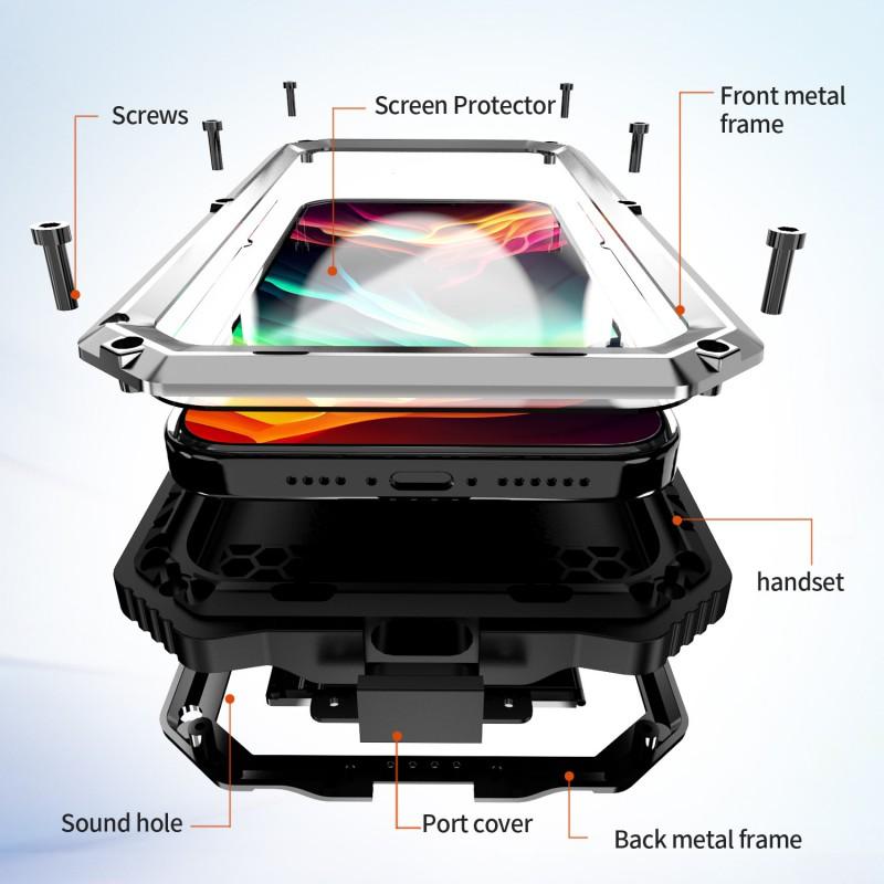 Metal Phone Case With Kickstand IPhone 15 Pro 16 Plus 17 Max 18 Shockproof Full Cover Magnetic Support