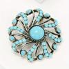 Retro Personality Rhinestone Hollow Flower Turkish Blue Brooch Fashion Temperament Clothing Accessories Pin