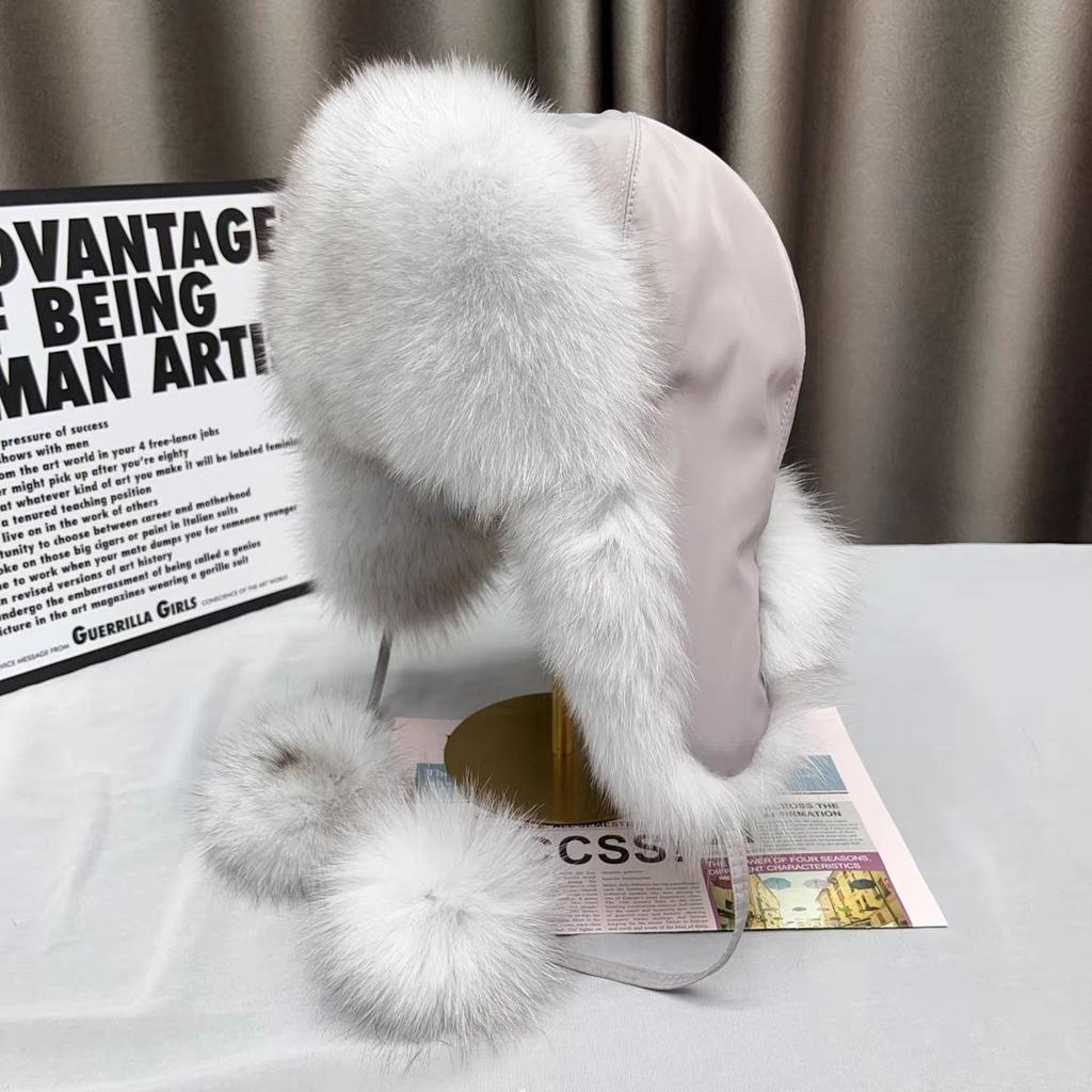 Autumn Winter Warm Ear Protection Furry Faux Fox Fur Hat Casual and Fashionable Outdoor Skiing Hats