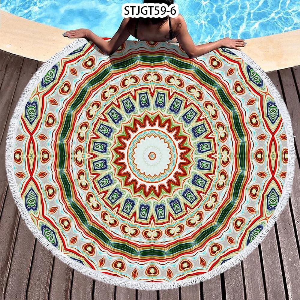 Microfiber Round Beach Towel Sport Scarf Mandala Circle Serviette De Plage Toalla Playa Swimming Bath Towel with Tassel