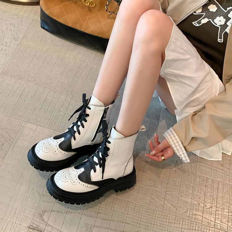 Winter Color Matching Short Boots Thick-soled Muffin British Style Large Size European and American Martin Boots Women