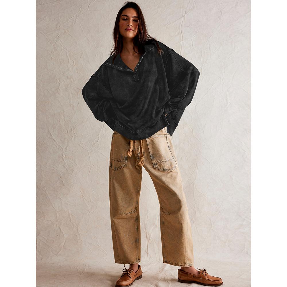 Sweatshirt for Women Trendy Button Henley Neck Pullover Long Sleeve Tops Casual Fall Clothes