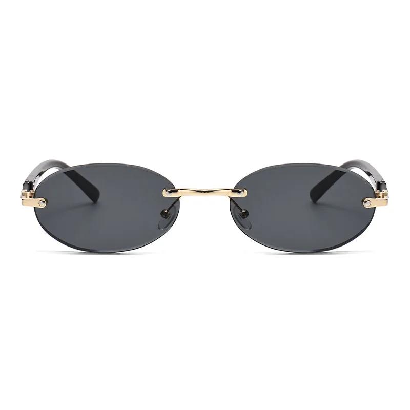 Retro Rimless Oval Women Sunglasses Fashion Designer Gradient Lens UV400 Protection Stylish Sun Glasses for Men and Women