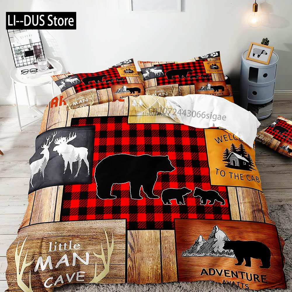 Farmhouse Bedding Sets Deer Elk Moose Mountain Woodland Animals Duvet Cover, Rustic Bedroom Decor, 2 Pillowcases Bedroom Decor