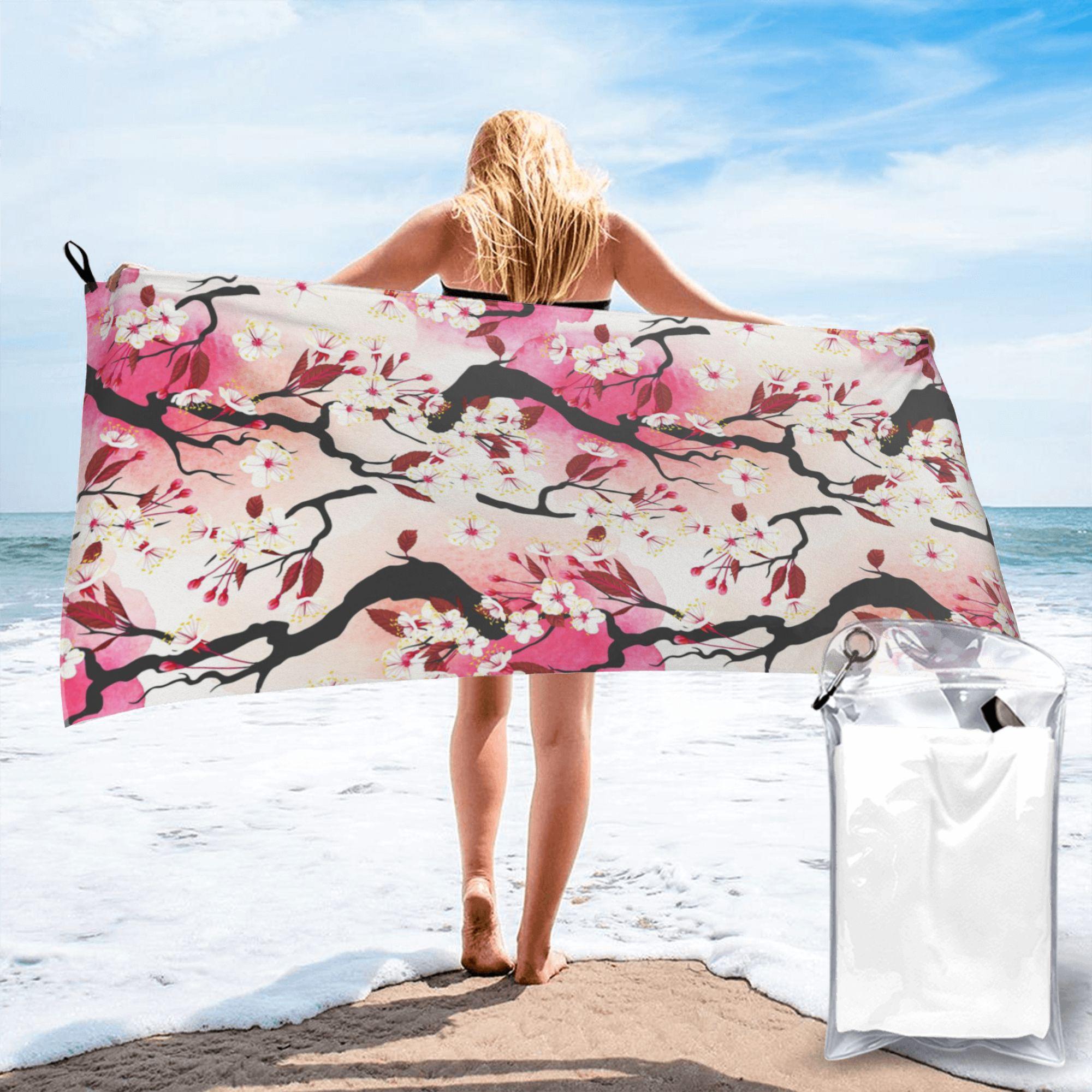 

Blooming Sakura Branch Cherry Blossom Japanese Flower Beach Towel Soft Quick Dry Absorbent Quick Towels For Mountain Climbing W30*H60(CM)