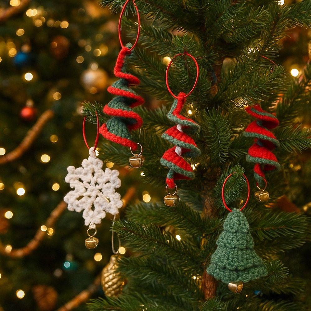 Yarn Weaving Christmas Hanging Ornament Snowflake Bell Cartoon Christmas Tree Bell Handmade Knitted Xmas Tree Pendant