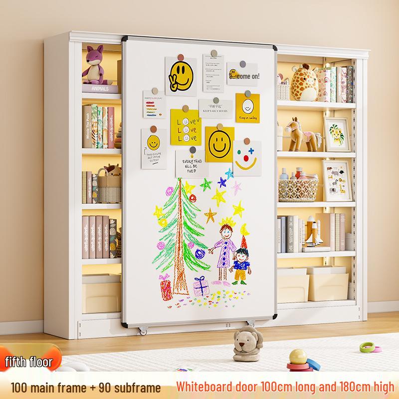 Steel Bookshelf with Whiteboard Doors, Multi-Layer Library Bookcase, Children's Picture Book Rack