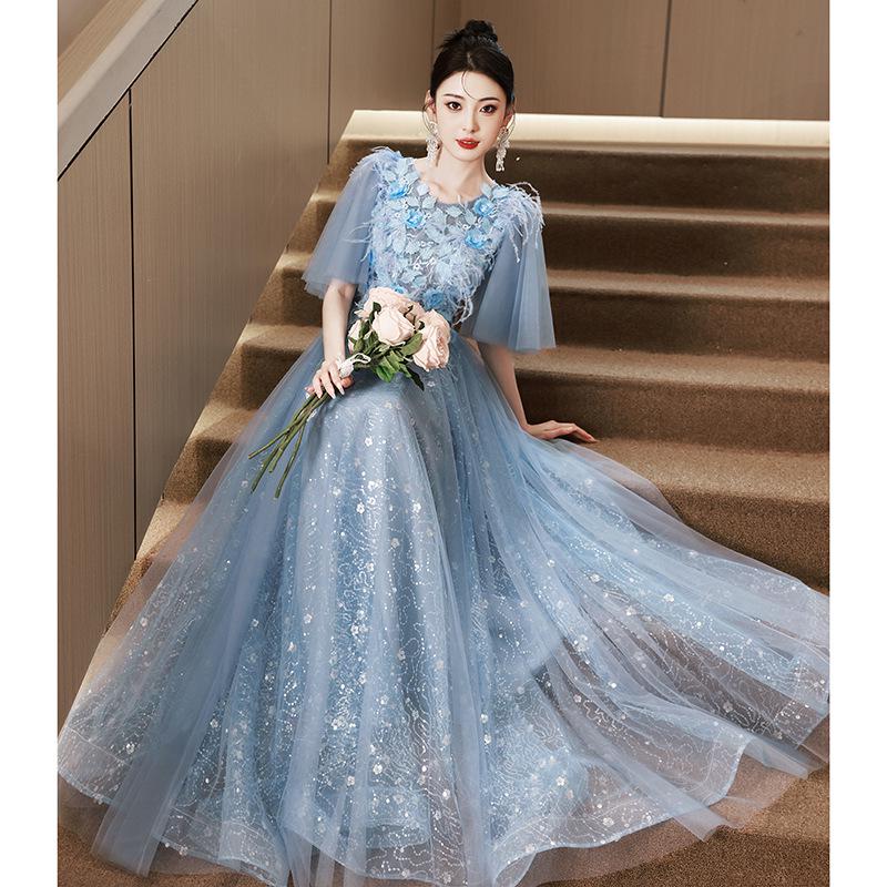 

Elegant 2026 Blue Fairy Evening Gown - New Luxury French-Inspired Long Banquet Dress S