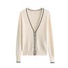 Women's French Style V-Neck Color Block Knit Cardigan Sweater 2024