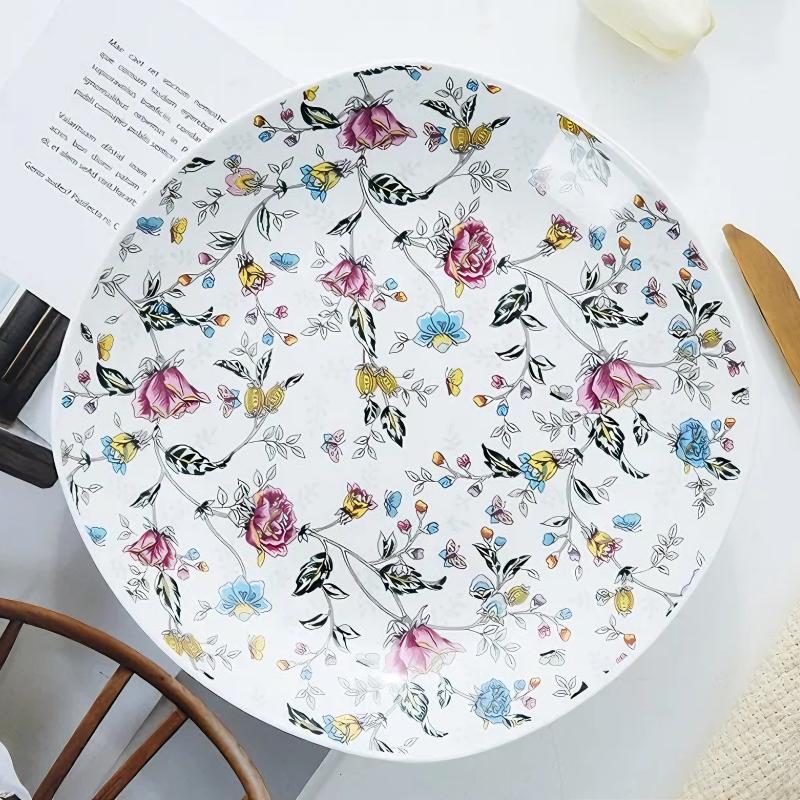 4pcs/lot, bone china floral dinner dishes set, ceramic plates set, porcelain dinner plate for serving, set of dishes for food
