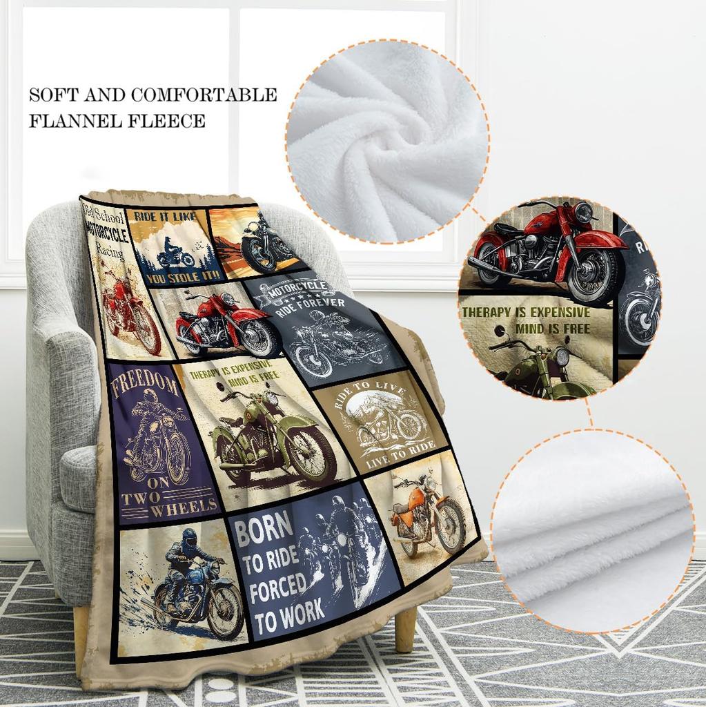 Motorcycle Art Throw Blanket Vintage Biker Theme Unique Home Bedroom Living Room Decor Accessory