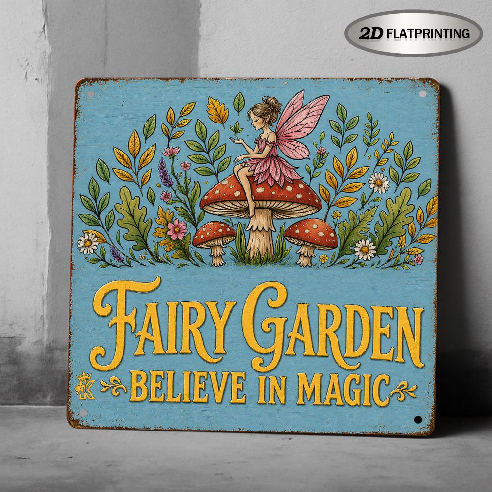 Believe in Magic Aluminum Metal Sign Vintage Fairy Garden Wall Decor Plaque 20x20cm(8x8inch)