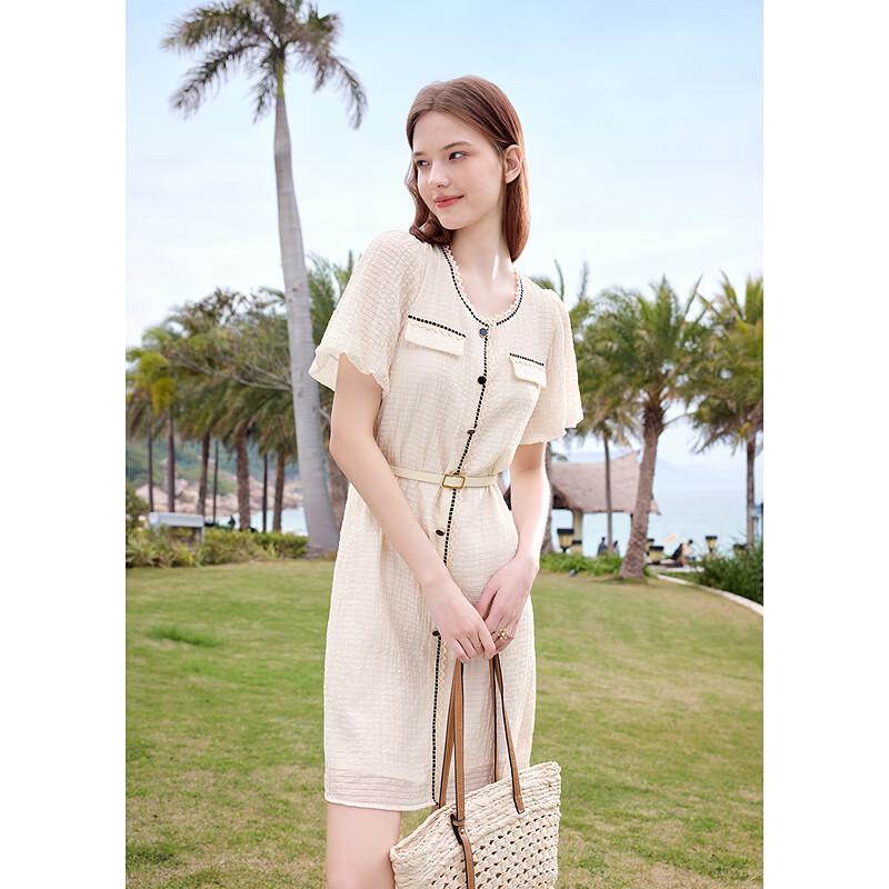 Betu Women's Summer Round Neck Color Block Midi Dress