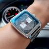 New Square Watches for Men Business Blue Leather Military Men's Wristwatch Chronograph Clock Waterproof Watch