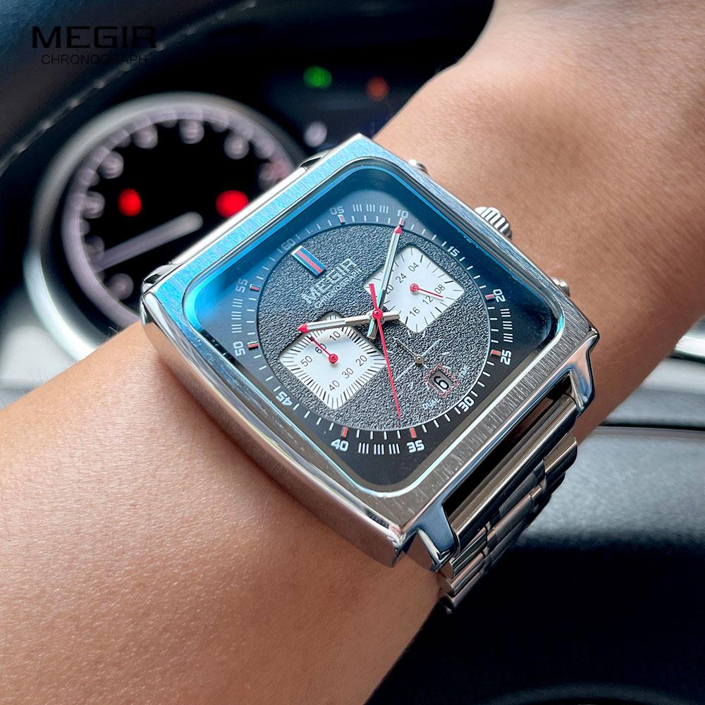 New Square Watches for Men Business Blue Leather Military Men's Wristwatch Chronograph Clock Waterproof Watch