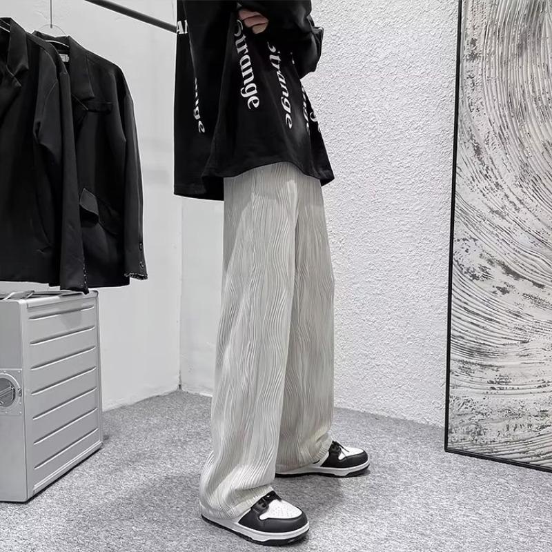 

Весеннее настроение ветер жареные уличные мужские брюки чувство дизайна нишевые прямые ins тренд ниспадающее ощущение волнистый ледяной шелк широкие брюки 3XL белый