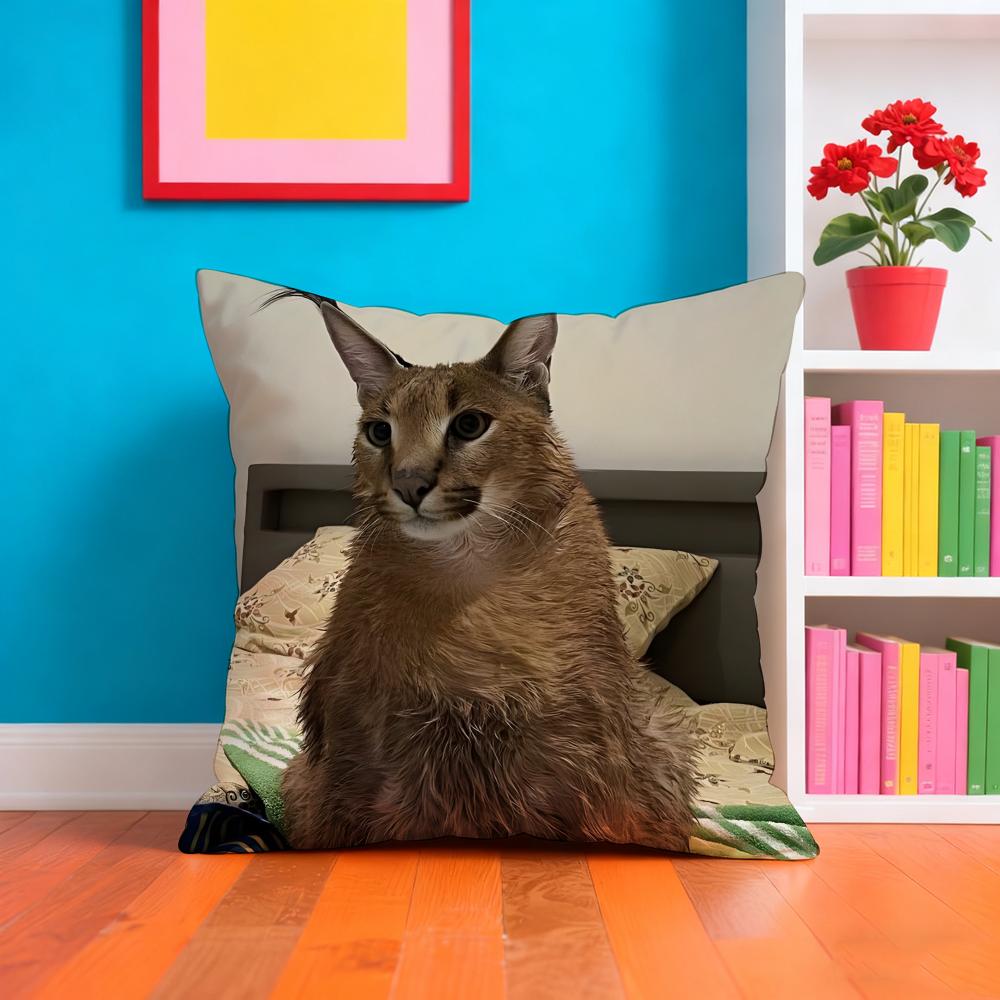 Floppa Cat Meme Cushion Cover Plush Fabric Soft Double-Sided Printed Sofa Warm Winter Home Gift Pillow Case