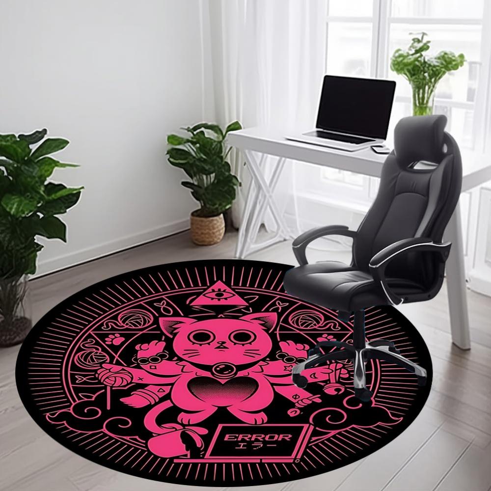 1pc Pink Kitty Chair Carpet for Office, Round Non Slip Durable Large Size Office Carpet, Suitable for Office
