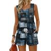 Women Summer Casual Two Piece Set Vintage Floral Print Sleeveless Tank Top Square Neck Sportswear with Pockets Shorts Lounge Outfit