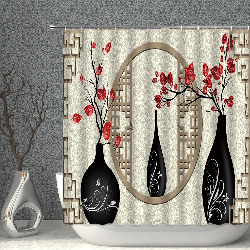 Chinese Style Shower Curtains Waterproof Fabric Flower Bird Eagle Horse Bathroom Curtain With Hooks Bath Screen Home Decoration