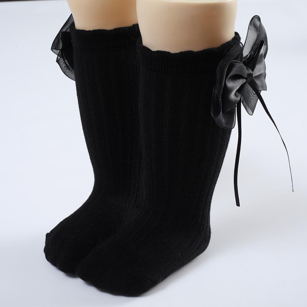 New Spring and Autumn Babies' Socks Spanish Baby Knee-Length Big Bow Dress Socks Solid Color Striped Stockings