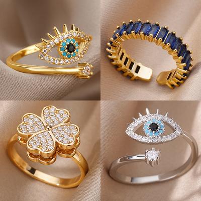 Gold Color Turkish Evil Eye Ring for Women Stainless Steel Luxury Wedding Couple Jewelry Trendy Anillos Mujer