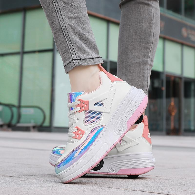 Adult Runaway Shoes Boy Student Female Adult with Wheels Sneakers Invisible Pulley Shoes Double Wheels Four Wheels Removable