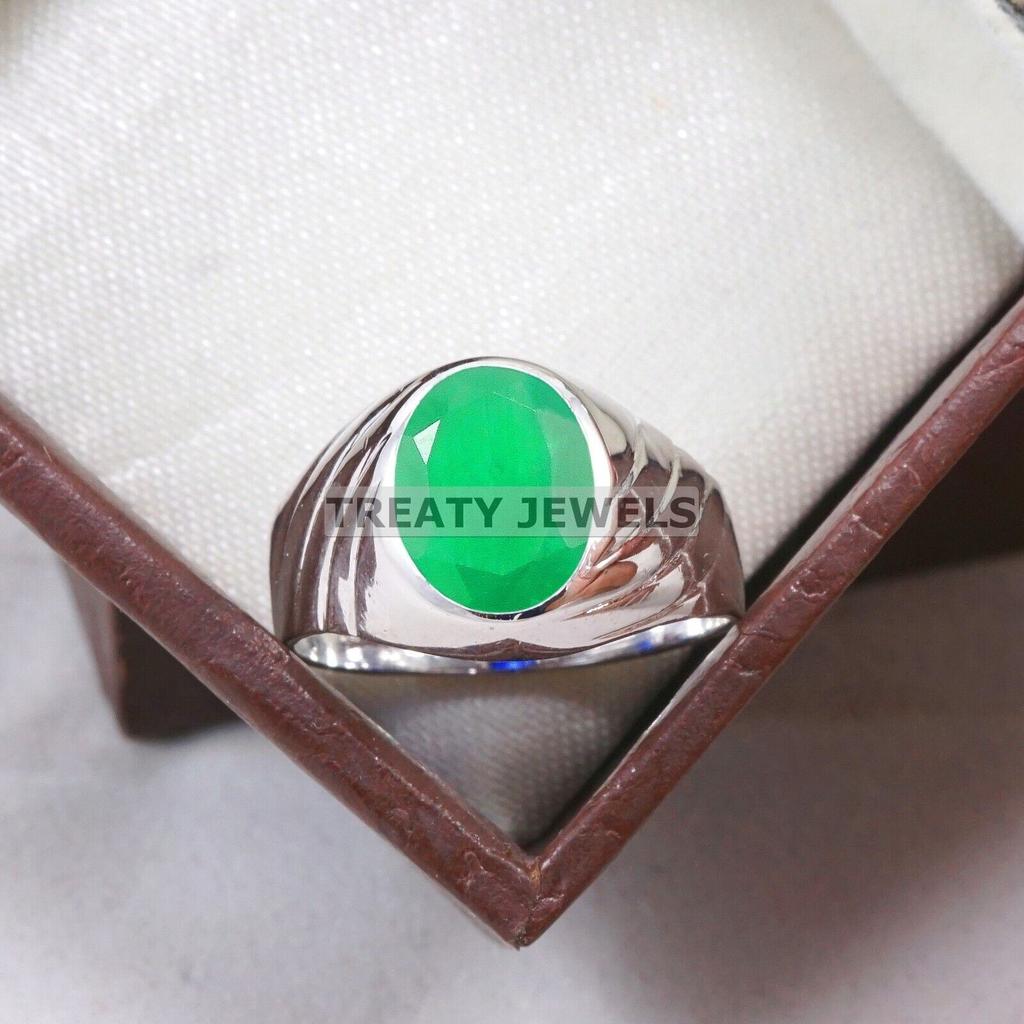 Emerald Oval Cut Gemstone With 925 Sterling Silver Ring For Men's #B32 JL375671287682