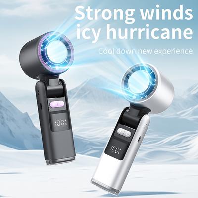 4000mAh USB Rechargeable Fan Handheld Ice Cooling Fan Refrigeration Turbo Digital Display Electric Fan Office Desktop Outdoor