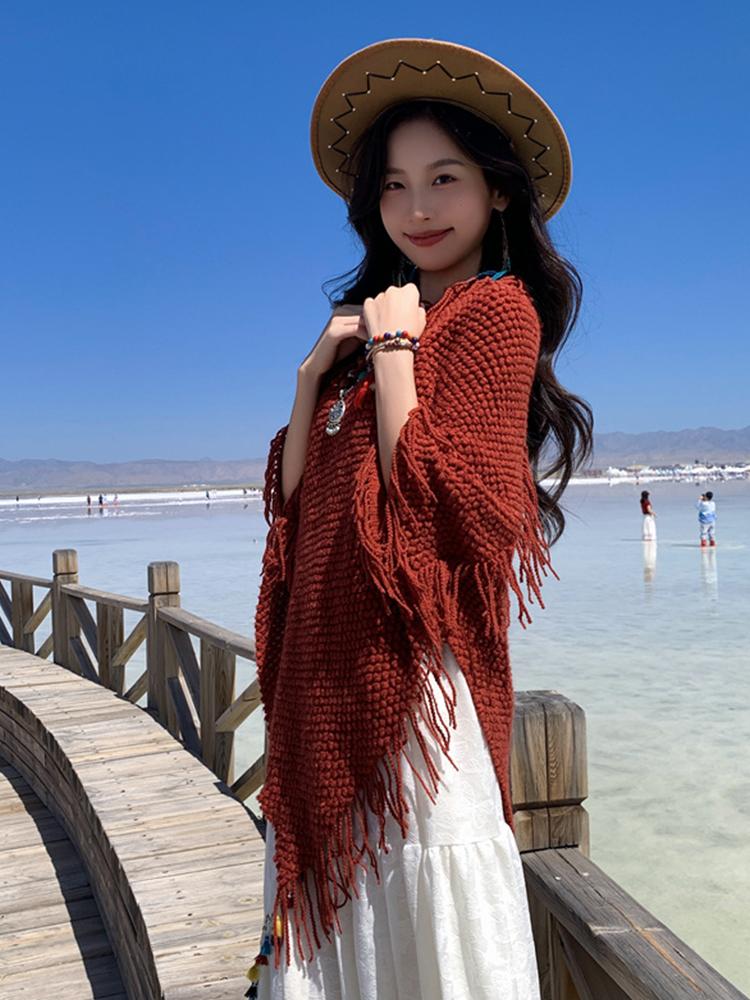 Winter Damen Schal Lagen Poncho Elegant Rote Quaste Pullover Wickel Schal Lässig Warm Schal Capa Para Mujer Pashmina Umhang Neu