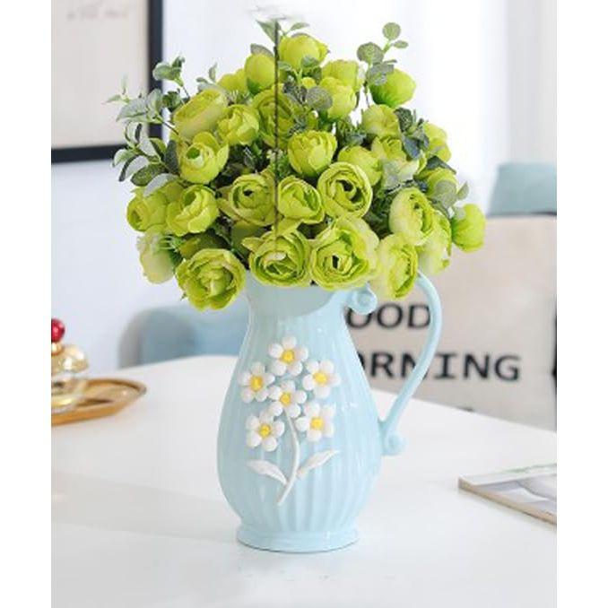 Modern Decorative Ceramic Vase with Handle | for Home Decoration (Sky Blue)