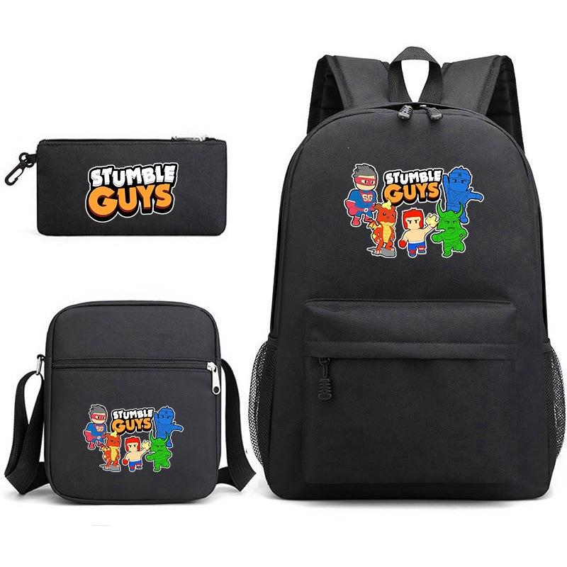 Large Capacity Schoolbag with Shoulder Strap; Student Three-piece Pencil Case Set