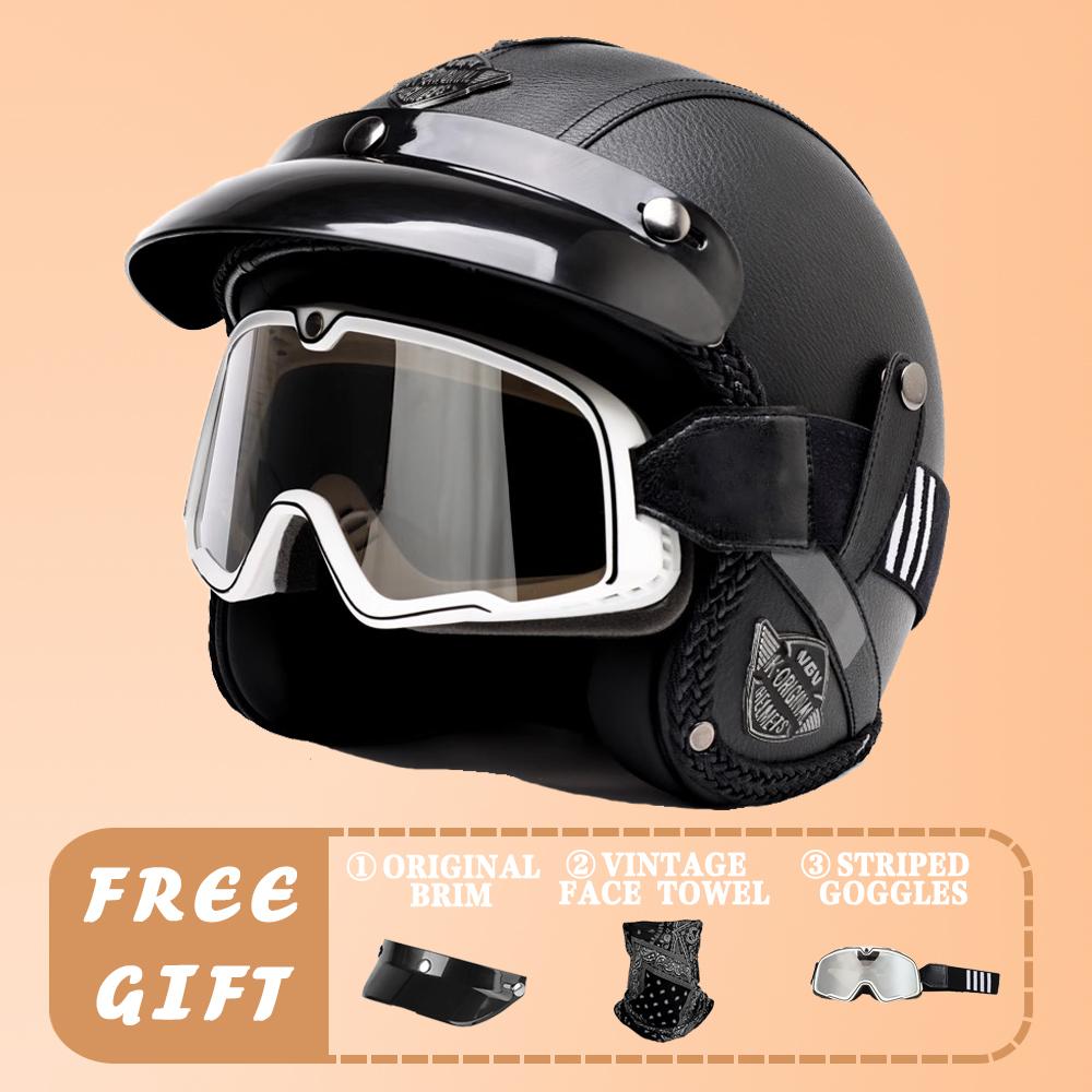 VGV Motorcycle Helmet DOT Certification Motorcycle Lightweight Four Seasons Street Helmet Three Quarters Vintage Half Helmet