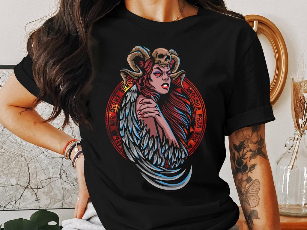 Fantasy RPG Gamer T-Shirt, Mythical Creature Winged Demon Girl Graphic Tee, Tabletop Gaming Apparel, Roleplaying Game Art Shirt