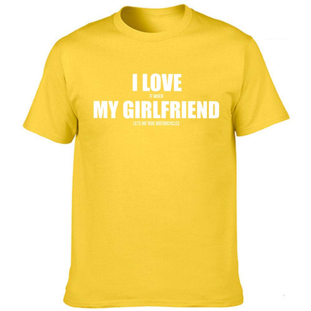 I Love My Girlfriend Letters Print Men Black Tees Casual Funny Short Sleeve White Vintage Tee